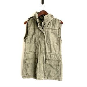 DKNY Womens XS Olive Green Sleeveless Oversized Tunic Utility Jacket Vest